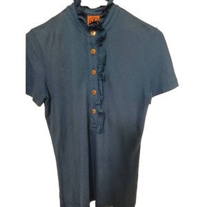 Tory Burch Polo Ruffle Top Short Sleeve Green Size XS